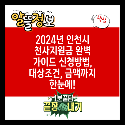 2024년 인천시 천사지원금 완벽 가이드: 신청방법, 대상조건, 금액까지 한눈에!